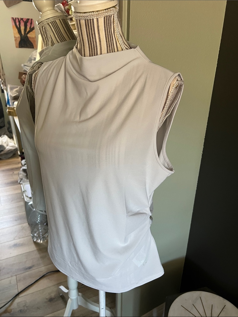 NWT. Calvin Klein, Large, White Sleeveless Mock-Neck Tank